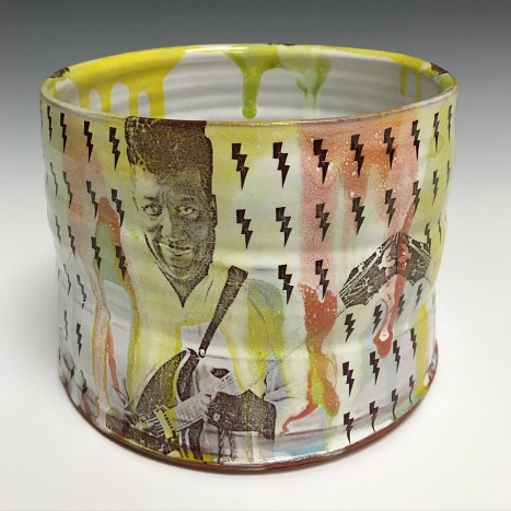 Legendary bluesman Muddy Waters on ceramic pottery