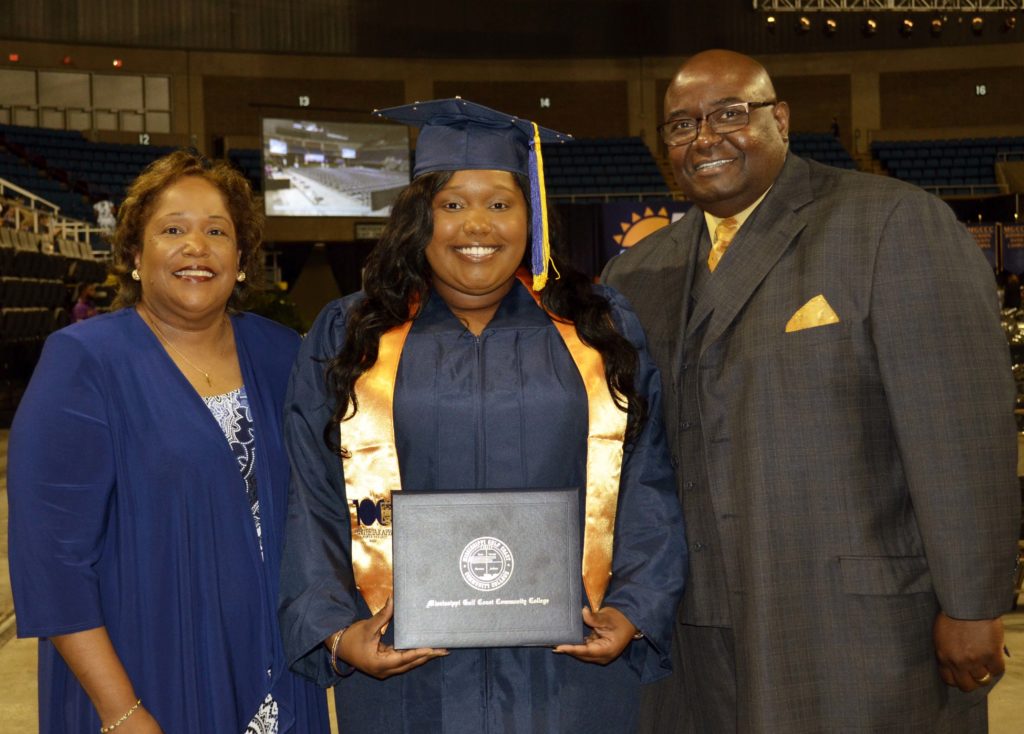 From left are VeSheler Watts, Parris Watts and Pertis B. Watts.  Parris is the 17th member of her family to attend MGCCC.﻿
