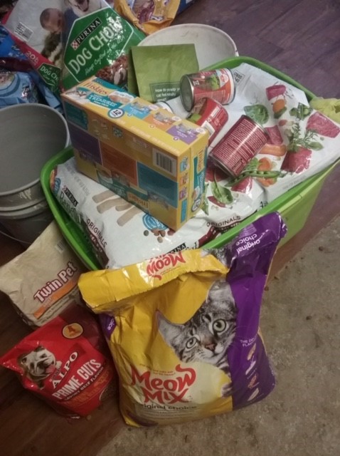 Boxes of food donations for the Stone County SPCA