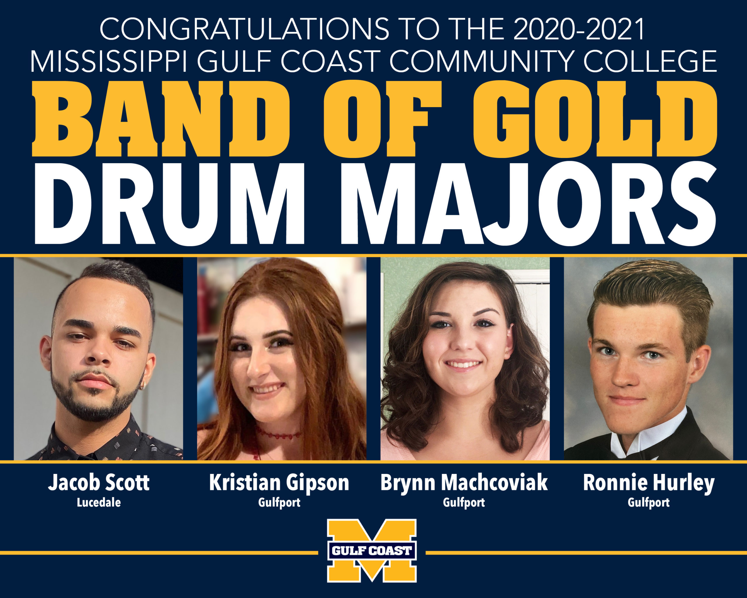 Photo and congratulations to the four new drum majors