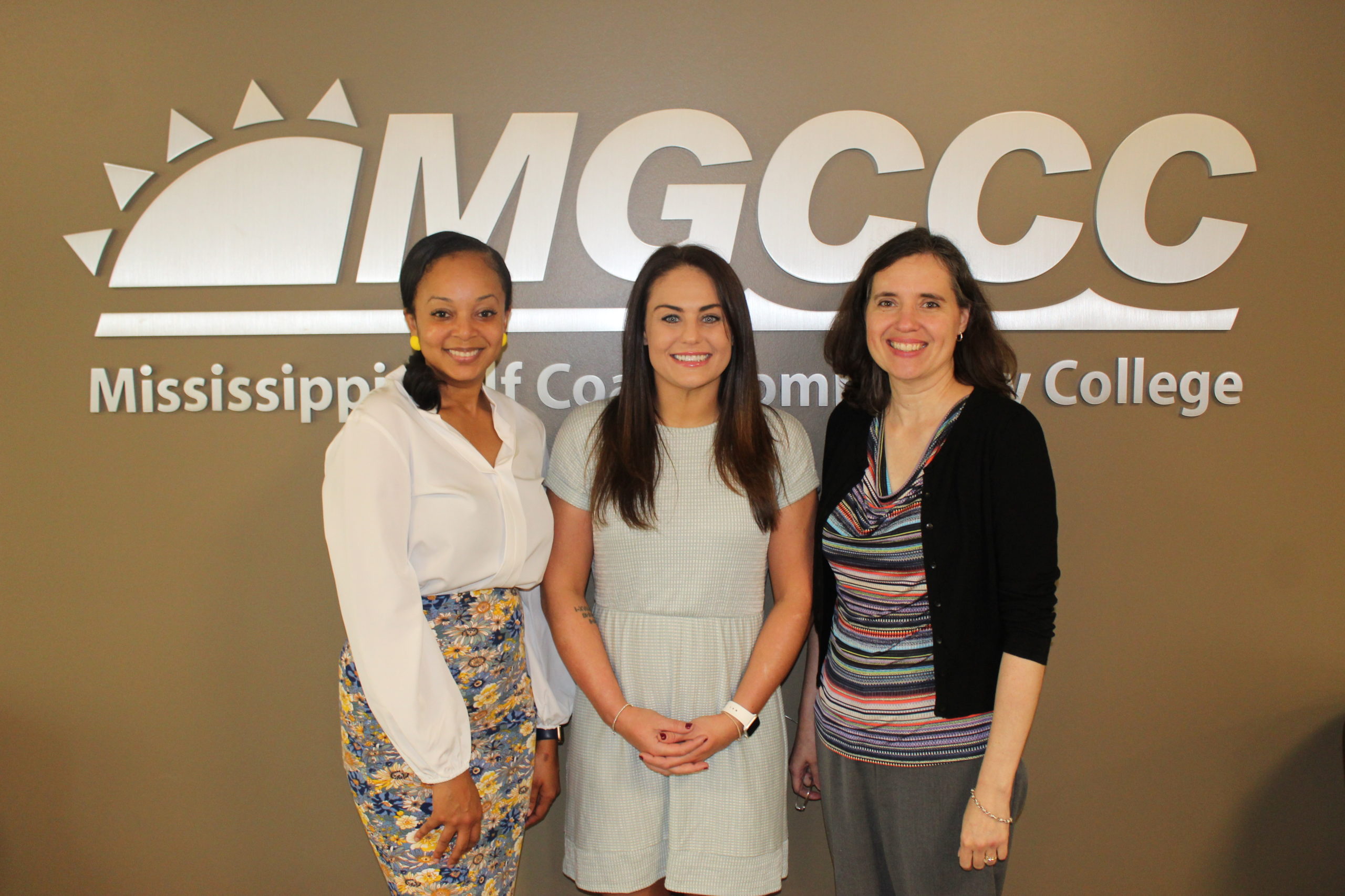 From left are Raila Baker, Human Services Technology instructor at MGCCC’s Jackson County Campus; Brooklyn Reynolds, MGCCC graduate and Bower Foundation Scholar; and Kristi Barlow, psychology instructor at MGCCC’s Jackson County Campus.  Baker and Barlow were instrumental in Reynolds receiving the scholarship. 