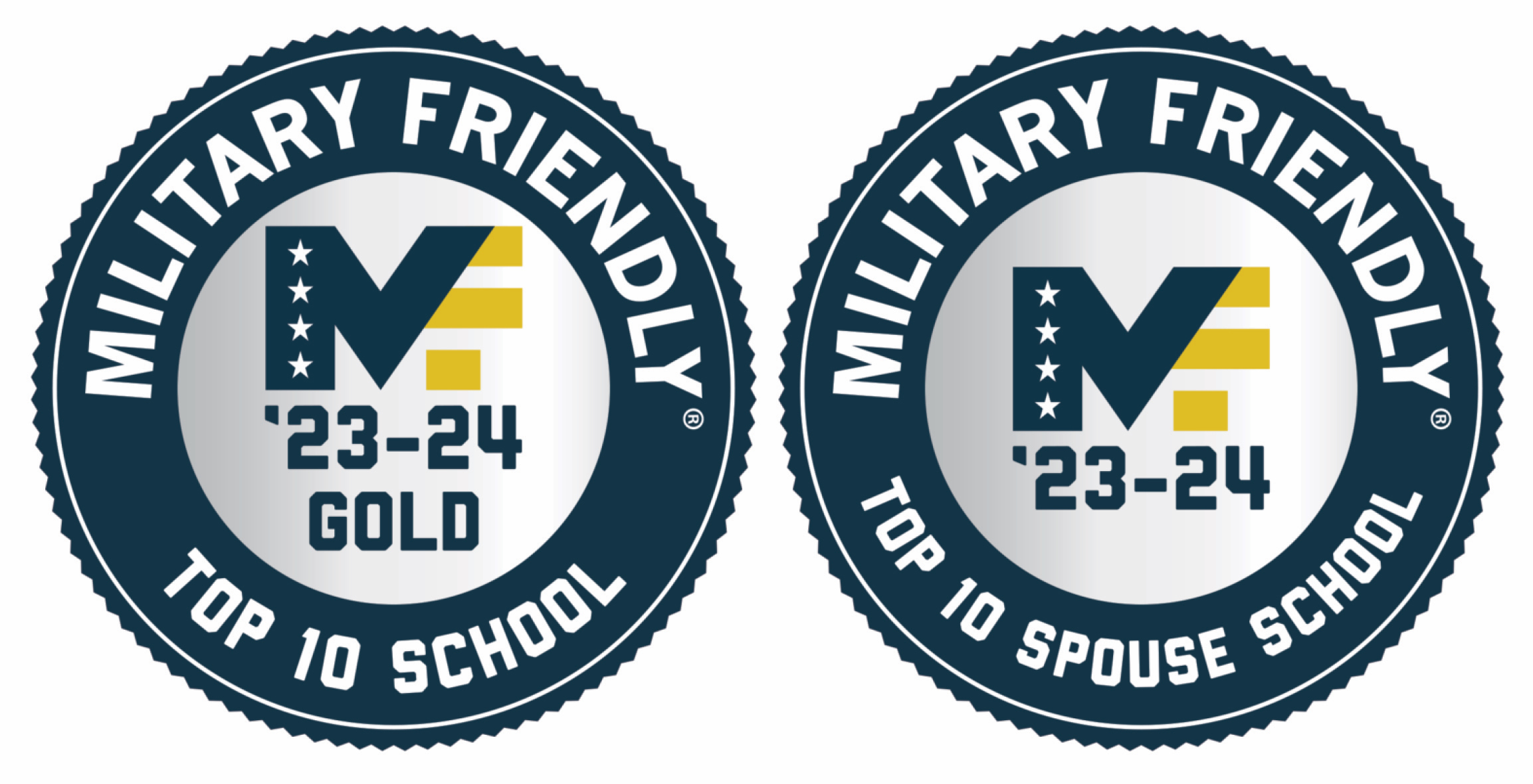 Military Friendly School Top 10 logo and Military Spouse Friendly School Top 10 logo