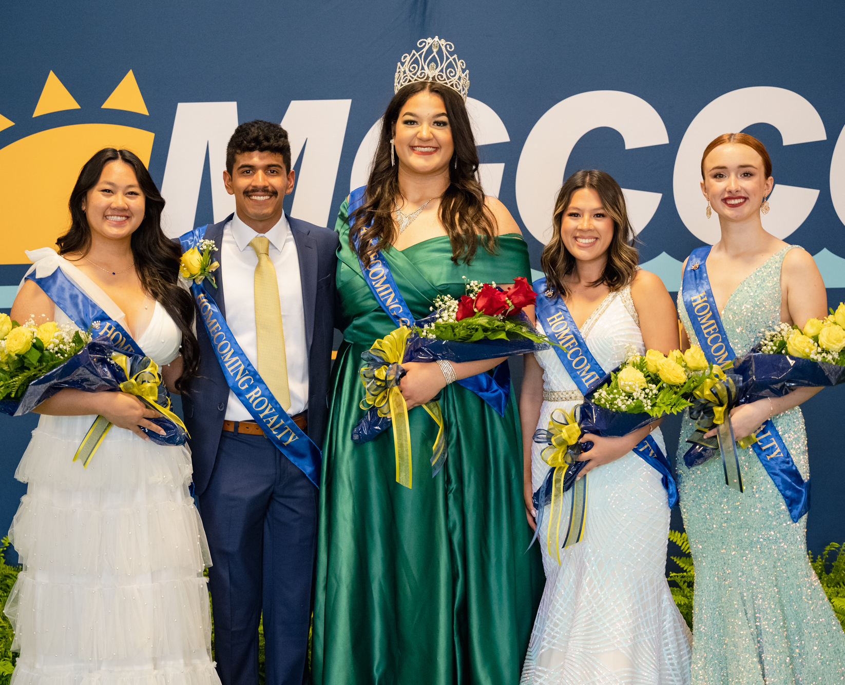 Harrison County Campus Royalty, from left, are Hannah Nguyen, freshman royalty; Norberto Lopez, sophomore royalty; Queen Victoria Robinson; Hannah Necaise, sophomore royalty; and Darby Felton, freshman royalty. 