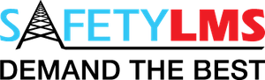 red and blue logo that says safety LMS demand the best and has a cellular tower