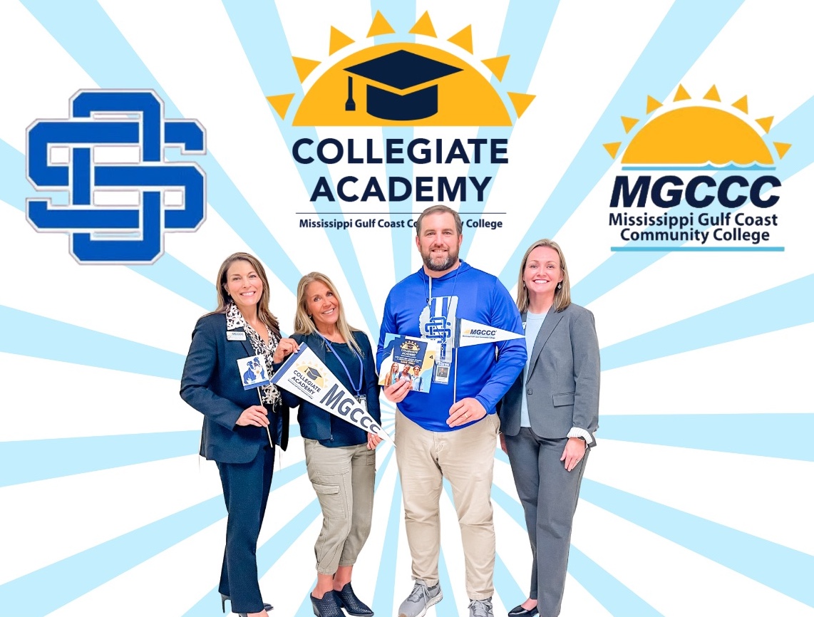 From left are Michelle Sekul, Dean of Student Services, MGCCC;Cecilia Zahedi, Director of Student Services, Ocean Springs High School; Dr. Jacob Dykes, Principal, Ocean Springs High School; and Dr. Emma Miller, Dean of Teaching & Learning, MGCCC