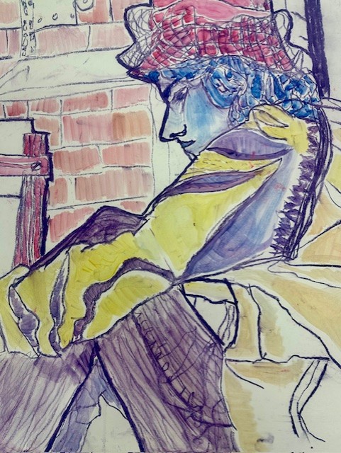 A mixed media drawing by Hailey Fidler is on display at the MGCCC Student Art Exhibition and Competition at the Harrison County Campus Fine Art Gallery.   