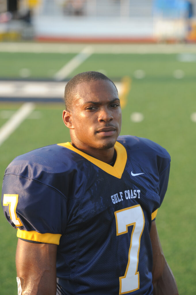 Don Jones II portrait on football field in uniform